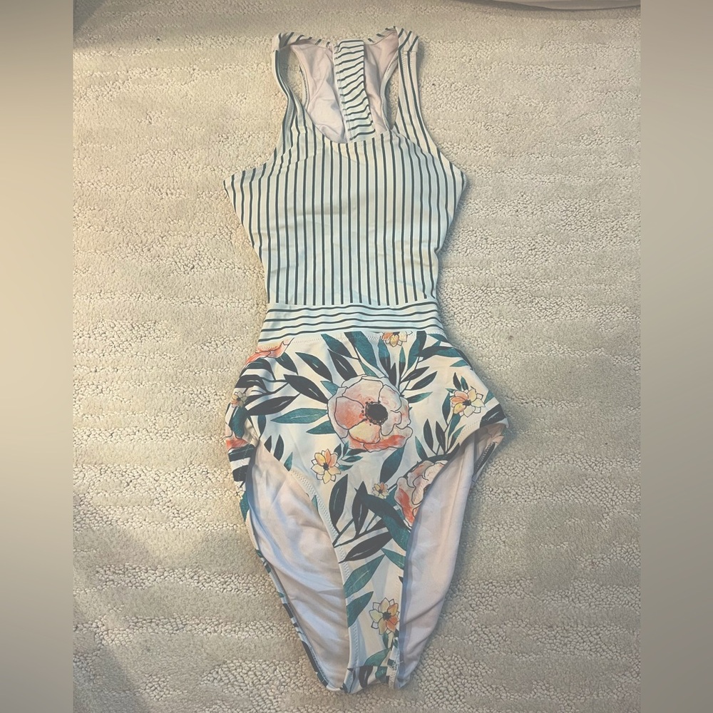 Super cute floral and striped one piece